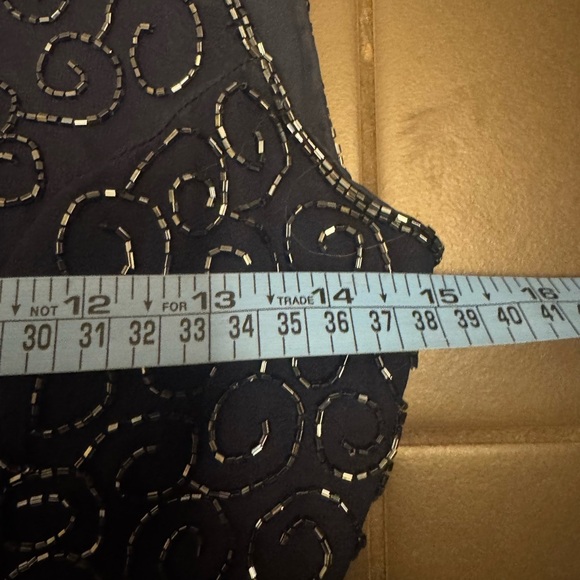 VINTAGE SILK CACHE Sequin 100% Silk Navy Blue Dress SM Formal Slit Floor Length - Picture 14 of 16